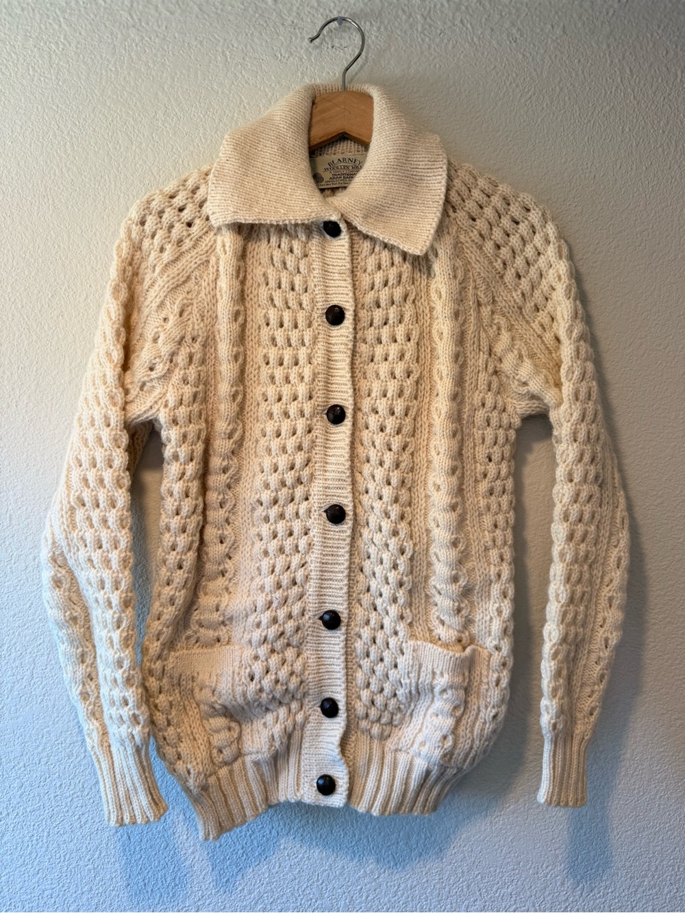 VINTAGE Blarney Irish Hand-Knit Fisherman’s Cable Knit Cardigan Sweater